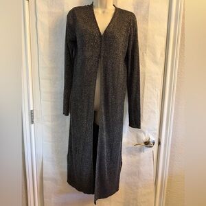 Rafaella Longline Women's Black & Gold Metallic Silk blend Cardigan Sz-L. DD12